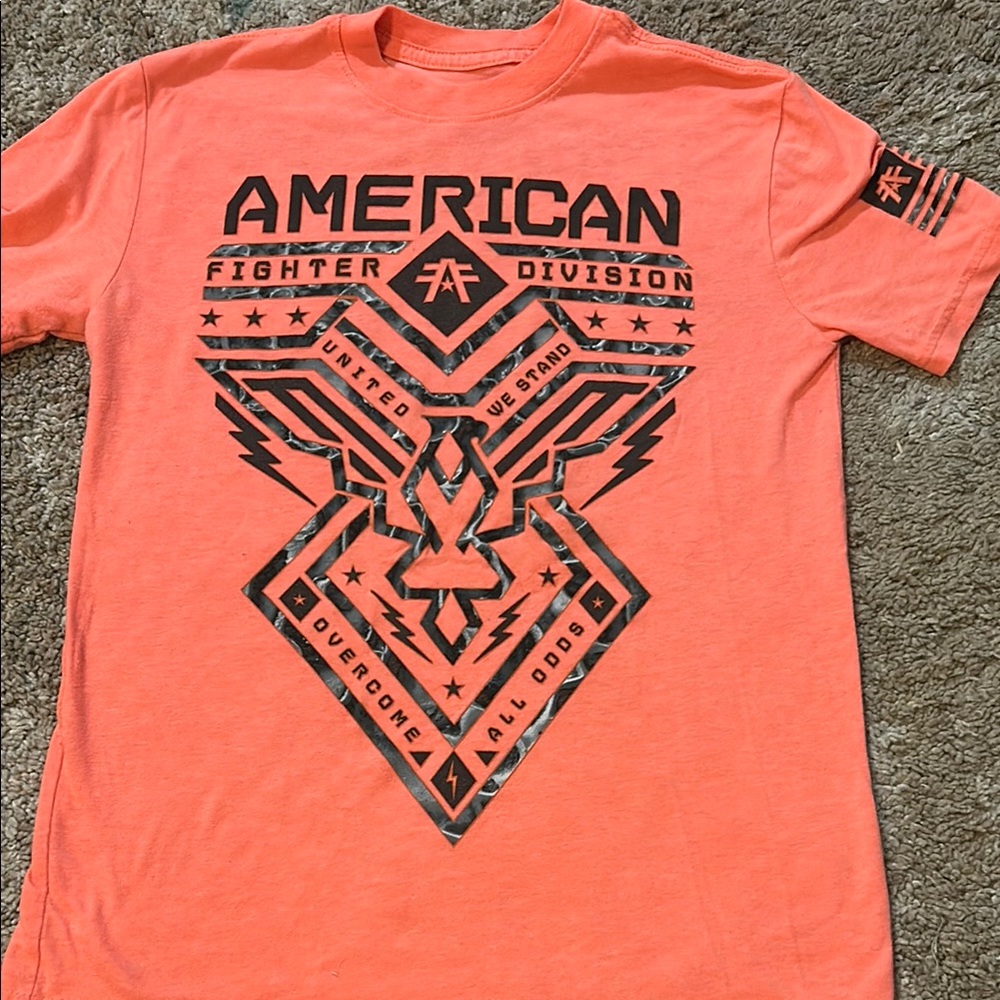American Fighter Orange Short Sleeve Tee with Tribal Design